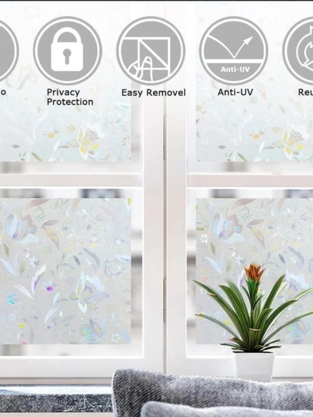LEMON CLOUD 3D Privacy Window Film Rainbow Tulip 17.5” x 78.7” NEW